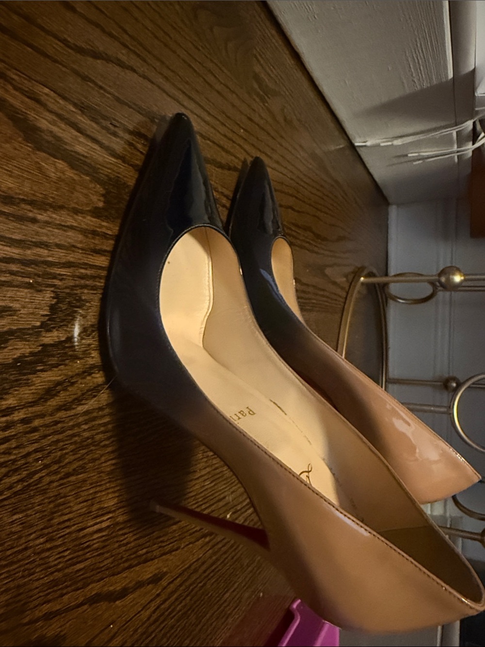 Christian Louboutin Two-Tone Patent Pointed Pumps - Black and Nude - Picture 2 of 7